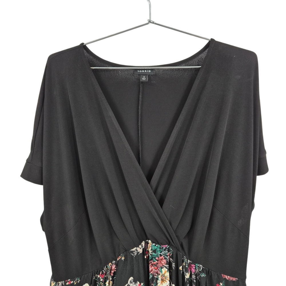 Torrid Black Floral Butterfly Surplice Sharkbite Dress Plus Size 3 3X Womens - Picture 3 of 6